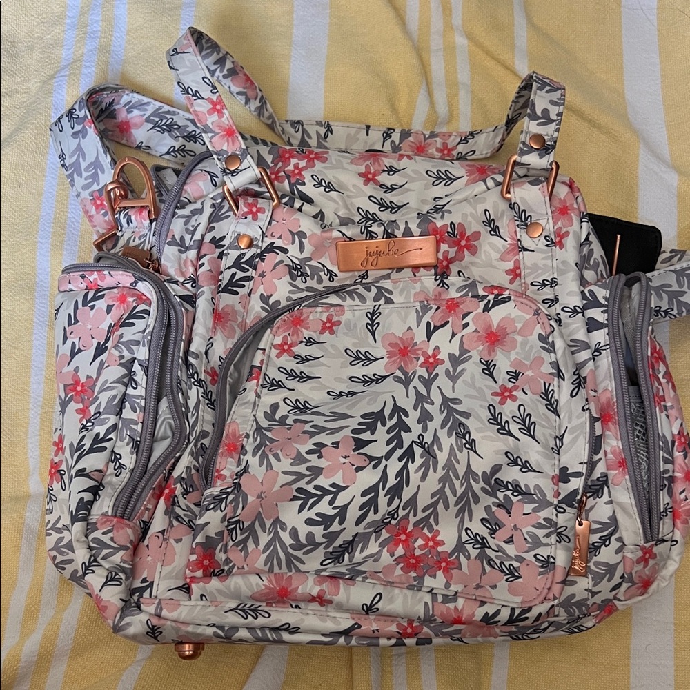 Ju-Ju-Be Pink and Gray Floral Baby Bag